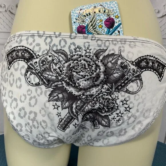 Sinful By Affliction Sarasota Chain Bikini Bottom Guns & Roses Large NWT - Picture 2 of 5